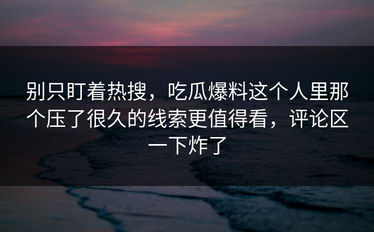 别只盯着热搜，吃瓜爆料这个人里那个压了很久的线索更值得看，评论区一下炸了