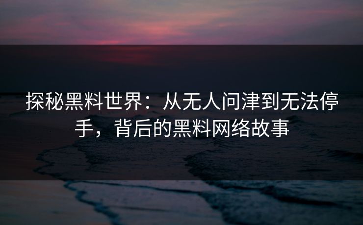 探秘黑料世界：从无人问津到无法停手，背后的黑料网络故事