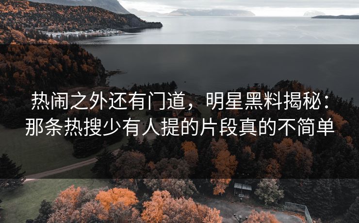 热闹之外还有门道，明星黑料揭秘：那条热搜少有人提的片段真的不简单