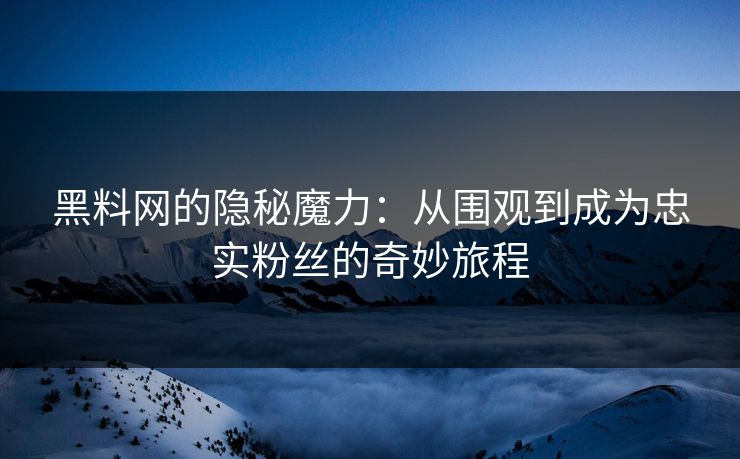 黑料网的隐秘魔力：从围观到成为忠实粉丝的奇妙旅程